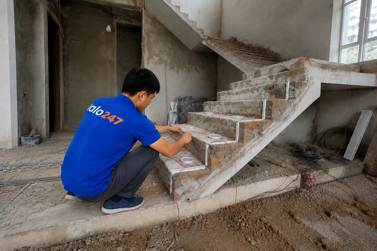 Thợ alo247 đi dây điện ngầm và đấu nối cảm biến cho cầu thang đèn LED