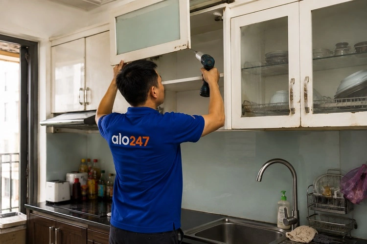 Thợ alo247 sửa chữa tay nâng hạ tủ bếp nhựa