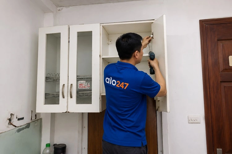 Thợ alo247 thay bản lề cánh tủ bếp