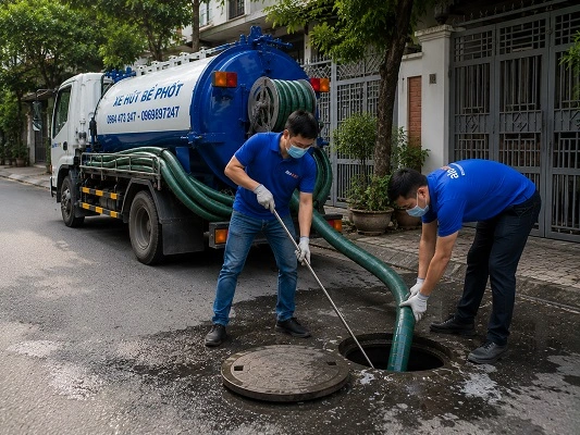 Thợ alo247 thi công hút bể phốt tại Chuyên Mỹ