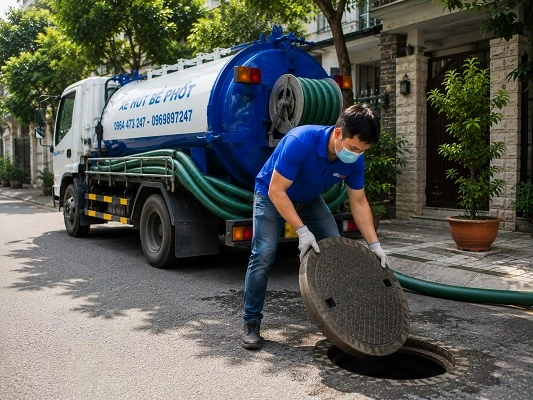 Thợ alo247 thi công hút bể phốt tại Hoà Xá