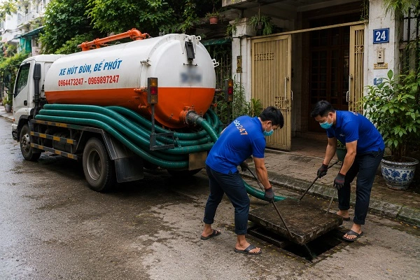 Thợ alo247 thi công hút bể phốt tại Hồng Sơn