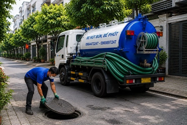 Thợ alo247 thi công hút bể phốt tại Nghĩa Đô