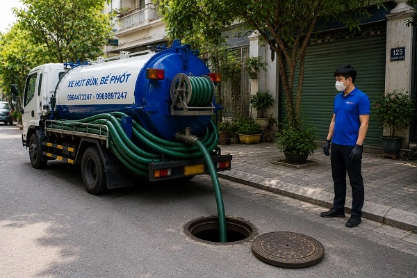 Thợ alo247 thi công hút bể phốt tại Phú Diễn