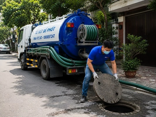 Thợ alo247 thi công hút bể phốt tại Phượng Dực