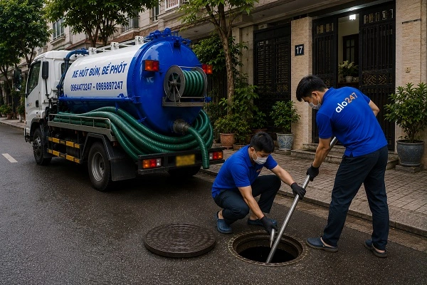 Thợ alo247 thi công hút bể phốt tại Tam Hưng
