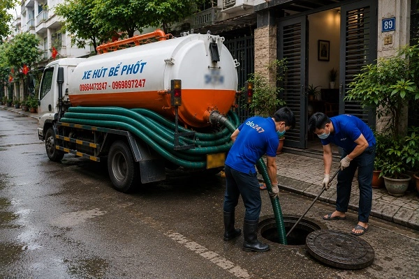 Thợ alo247 thi công hút bể phốt tại Ứng Thiên