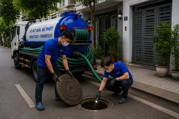 Thợ alo247 thi công hút bể phốt tại Vân Đình