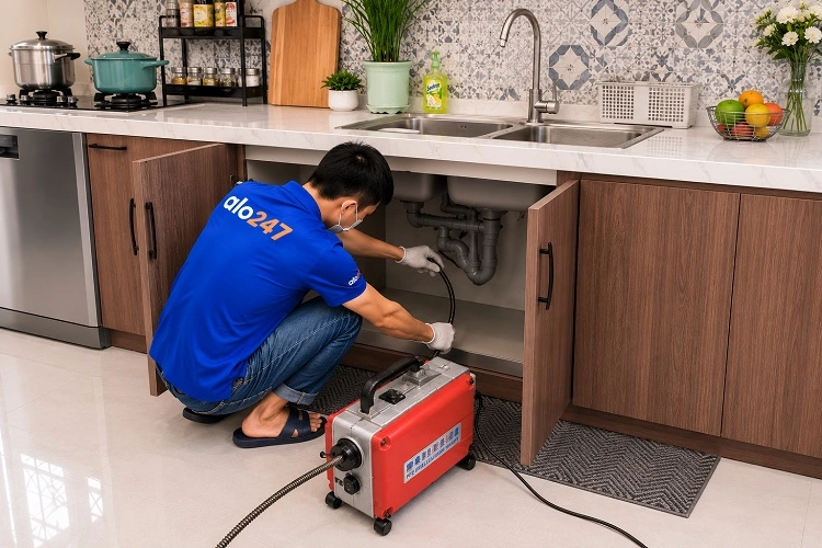 Thợ alo247 thông tắc bồn rửa bát chuyên nghiệp tại Hoàng Liệt