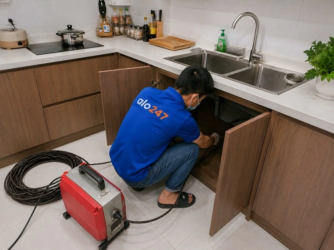 Thợ alo247 thông tắc bồn rửa bát chuyên nghiệp tại Khương Đình