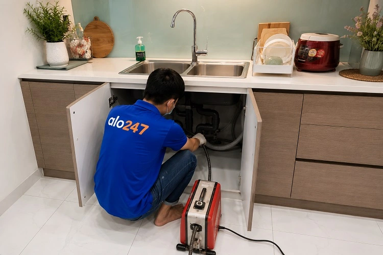 Thợ alo247 thông tắc bồn rửa bát chuyên nghiệp tại Tương Mai