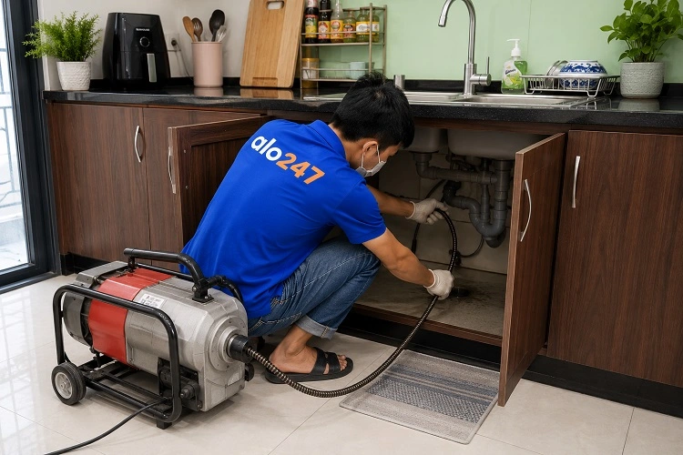 Thợ alo247 thông tắc bồn rửa bát chuyên nghiệp tại Vĩnh Hưng