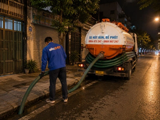 Thợ alo247 thực hiện hút bể phốt tại An Khánh