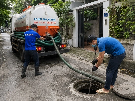 Thợ alo247 thực hiện hút bể phốt tại Bát Tràng