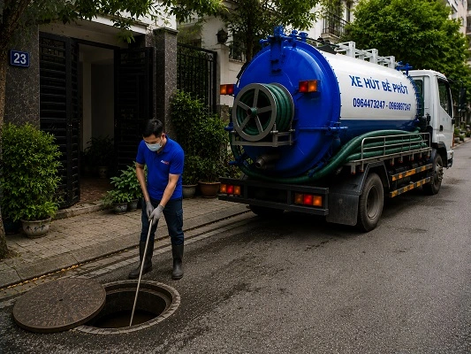 Thợ alo247 thực hiện hút bể phốt tại Chương Dương