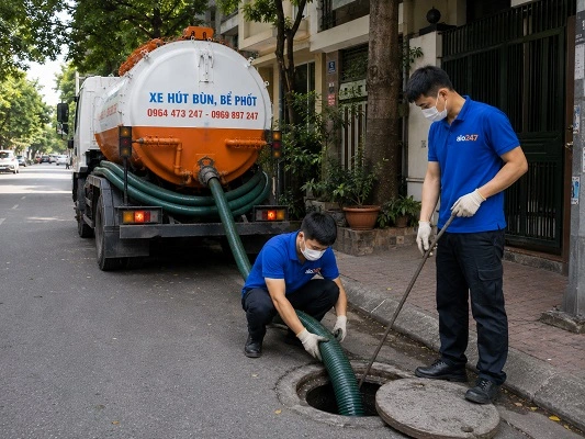 Thợ alo247 thực hiện hút bể phốt tại Đa Phúc