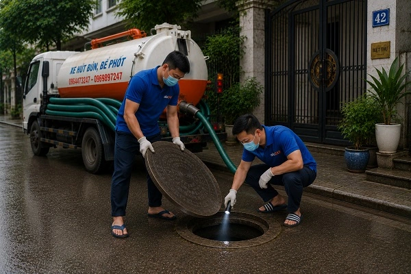 Thợ alo247 thực hiện hút bể phốt tại Đại Thanh