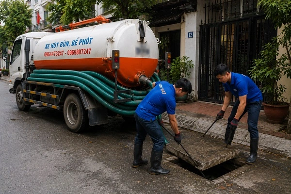 Thợ alo247 thực hiện hút bể phốt tại Dương Nội