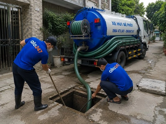 Thợ alo247 thực hiện hút bể phốt tại Hạ Bằng