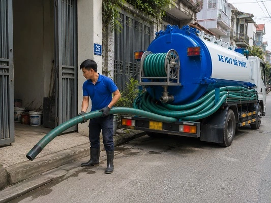 Thợ alo247 thực hiện hút bể phốt tại Hưng Đạo