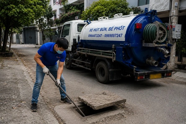 Thợ alo247 thực hiện hút bể phốt tại Kiến Hưng