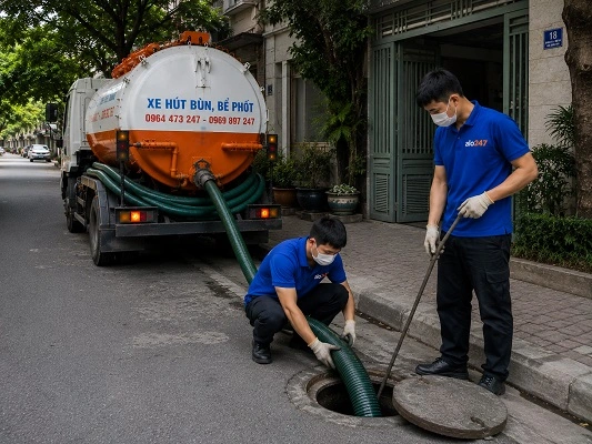 Thợ alo247 thực hiện hút bể phốt tại Kim Anh