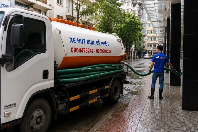 Thợ alo247 thực hiện hút bể phốt tại Kim Liên