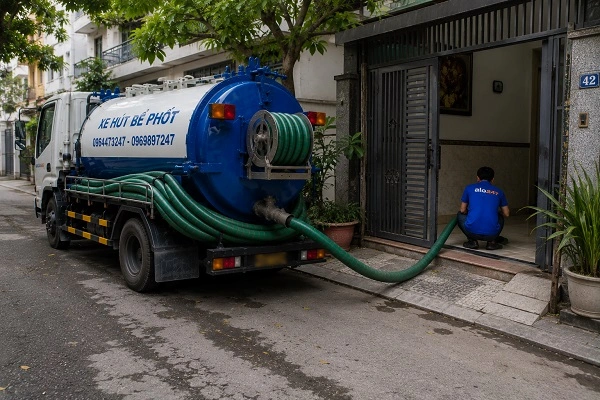 Thợ alo247 thực hiện hút bể phốt tại Minh Châu