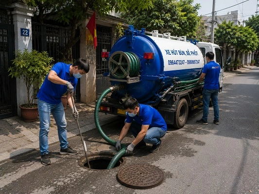 Thợ alo247 thực hiện hút bể phốt tại Nam Phù