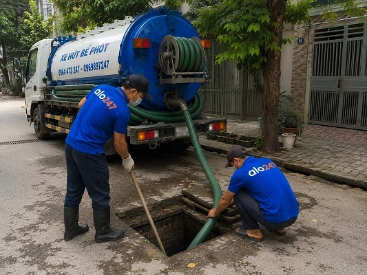 Thợ alo247 thực hiện hút bể phốt tại Phú Cát