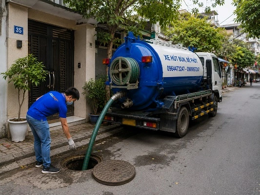 Thợ alo247 thực hiện hút bể phốt tại Phú Lương