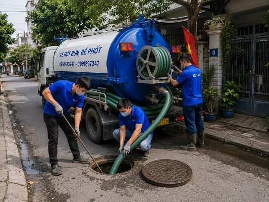 Thợ alo247 thực hiện hút bể phốt tại Phúc Lợi
