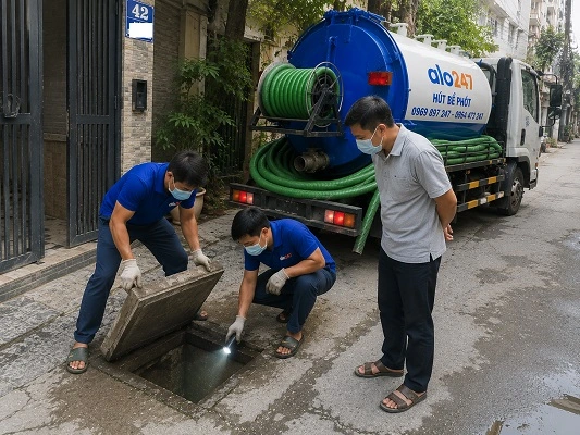 Thợ alo247 thực hiện hút bể phốt tại Quang Minh