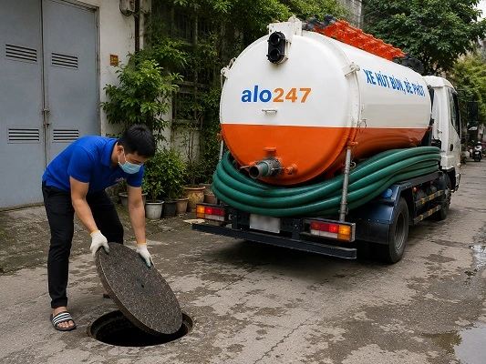 Thợ alo247 thực hiện hút bể phốt tại Sơn Đồng