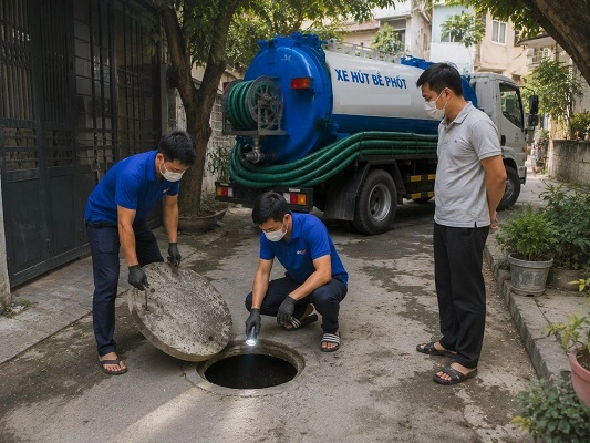 Thợ alo247 thực hiện hút bể phốt tại Tây Phương