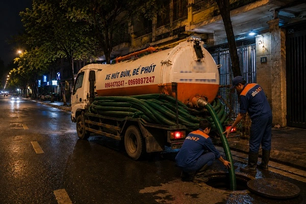 Thợ alo247 thực hiện hút bể phốt tại Thanh Liệt