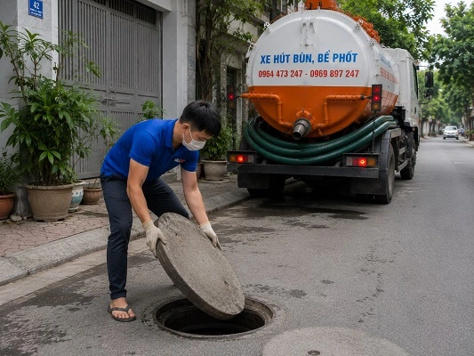 Thợ alo247 thực hiện hút bể phốt tại Tiến Thắng