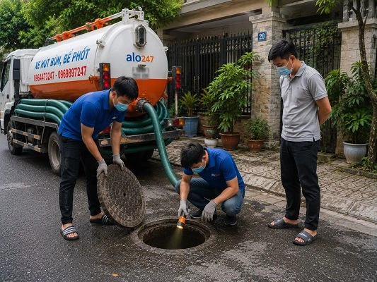 Thợ alo247 thực hiện hút bể phốt tại Trần Phú