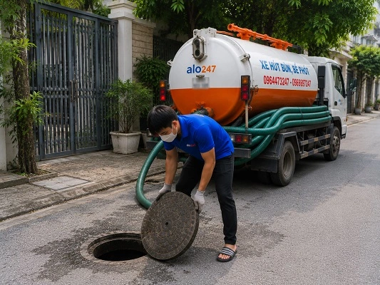 Thợ alo247 thực hiện hút bể phốt tại Vật Lại