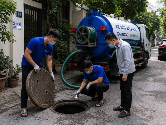 Thợ alo247 thực hiện hút bể phốt tại Xuân Mai