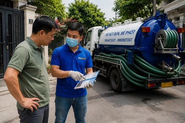 Thợ alo247 tư vấn dịch vụ hút bể phốt cho khách hàng tại Định Công