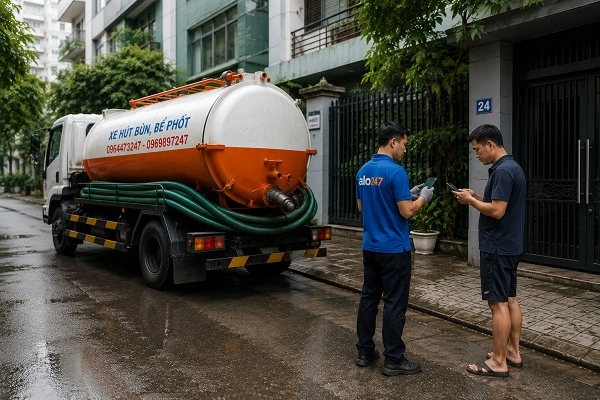 Thợ alo247 tư vấn dịch vụ hút bể phốt cho khách hàng tại Hoàng Liệt