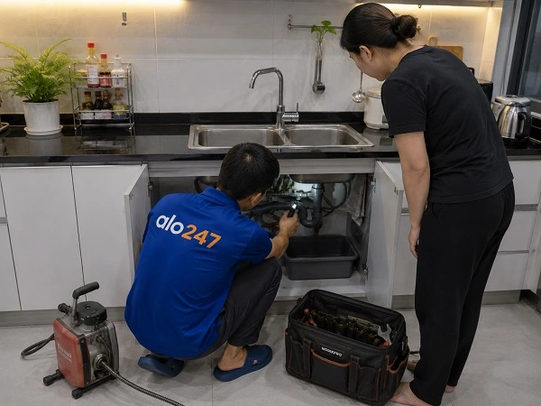 Thợ alo247 tư vấn phương án thông tắc bồn rửa bát cho khách hàng tại Phú Thượng
