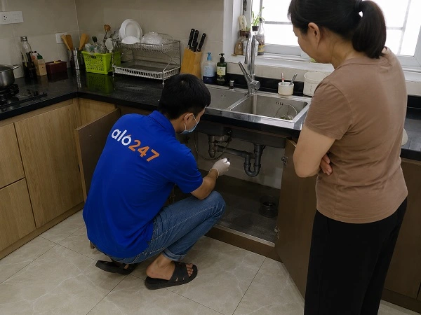 Thợ alo247 tư vấn phương án thông tắc bồn rửa bát cho khách hàng tại Yên Sở