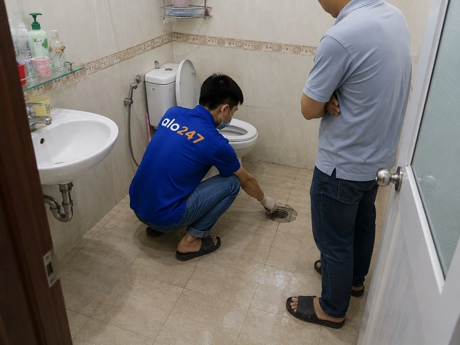 Thợ alo247 tư vấn phương án thông tắc cống cho khách hàng tại Khương Đình