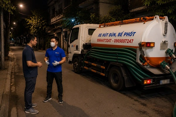 Thợ tư vấn phương án hút bể phốt phù hợp cho khách hàng