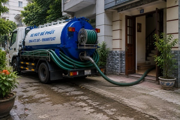 Xe bồn hút bể phốt chân không của alo247 tại Hồng Sơn