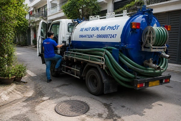 Xe hút bể phốt công nghệ chân không chuyên dụng của Alo247 tại Vĩnh Hưng