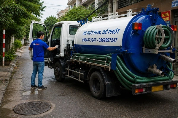 Xe hút bể phốt công nghệ chân không của alo247 tại Ngọc Hồi