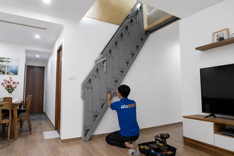 thợ alo247 lắp đặt cầu thang xếp gác lửng